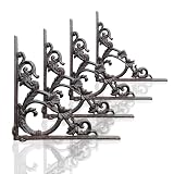 Cast Iron Victorian Scroll Shelf Brackets, 9 x 9 inch Antique Decor Shelves Bracket, Wrought Iron Corner Brackets,Wall Decorative, Modern Shelving Bracket for DIY Floating Shelves, 4 Pcs