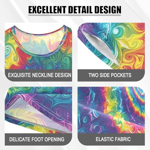 ALAZA Color Tie Dye Abstract Pajamas Set Short Sleeve Cotton Sleepwear Summer Pjs 2 Piece 5-14Y4