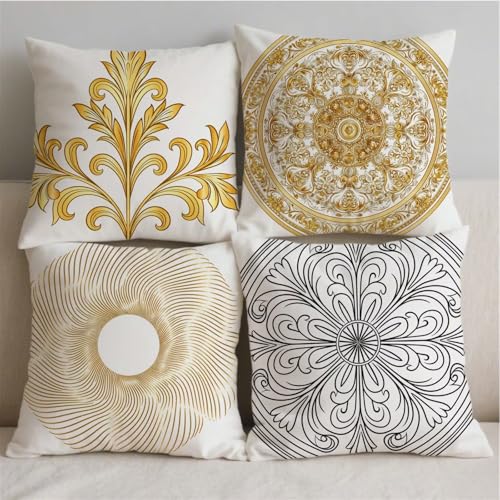 Housse de coussin de salon de jardin avec motif datura couleur d'or lot de 4 carré S653