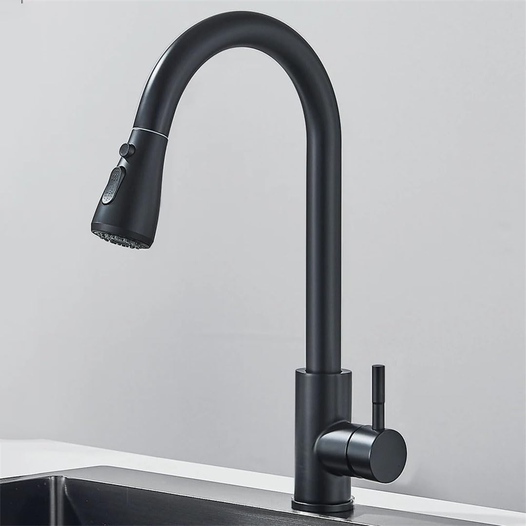 MXXQRHF Modern 360Degree Swivel Kitchen Faucet with PullDown Sprayer Hot & Cold Water Mixer Tap Easy Installation Matte Black Kitchen Sink Fixture