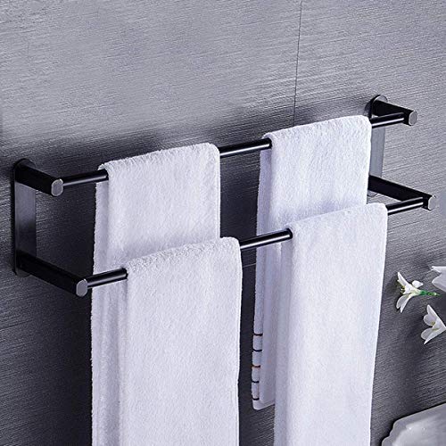 Fixation sans perçage pour ce porte-serviettes double noir qui protège vos murs - 3