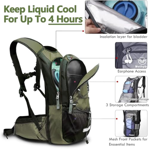 Image of Mothybot Insulated Hydration Backpack Pack with 3L BPA Free Leak Proof Water Bladder, Large Storage Lightweight Hiking Daypack with Waist Pouches & Cooler Layer, for Running, Biking, Camping, Festival
