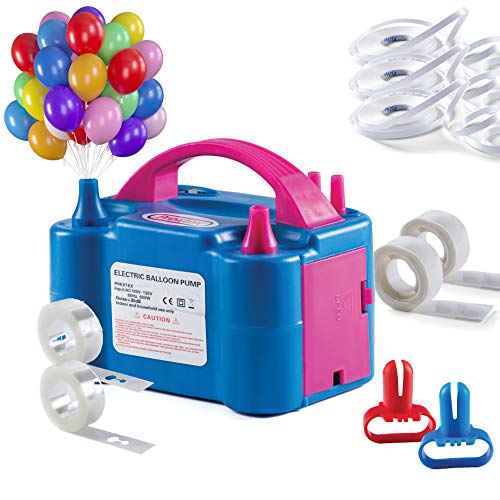 PREXTEX Balloon Pump with 85-Piece Decoration Set - 110V Electric Air Blower Portable Balloon Inflator for with 75 Balloons, White Ribbon, Tying Tools, Tape Strips and Dot Glue for Party Decoration