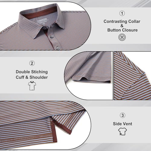 Image of Golf Shirts for Men - Dry Fit Moisture Wicking Short Sleeve Performance Sport Casual Striped Collared Mens Polo Shirt