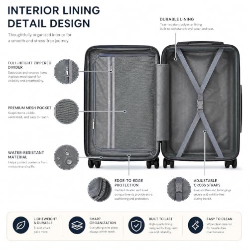 Valise à roulettes de 20 pouces, bagage rigide extensible avec serrure TSA et roues silencieuses amovibles, sac de voyage léger en PC pour les vacances en plein air, jaune vif – Image 6