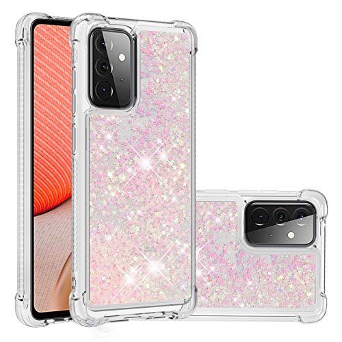 Transparent Liquid Case für Galaxy A72 5G Silver, Gel Silicone Phone Case Glitter Floating Liquid Cover Ultra Slim Bumper Case Sparkly Back Case Resistant Hard Compatible with Samsung Galaxy A72 5G