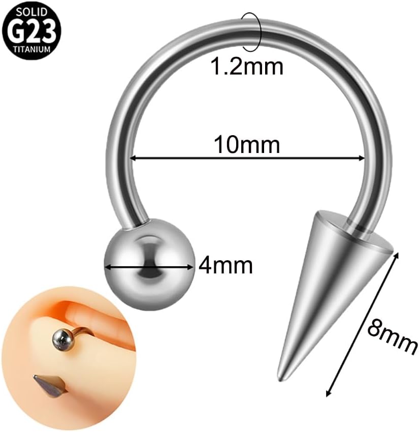 2Pcs 16G Stainless Steel Spike Horseshoe Rings Nose Septum Rings Lip Rings Daith Helix Cartilage Earrings Smily Piercing Jewelry for Women Men
