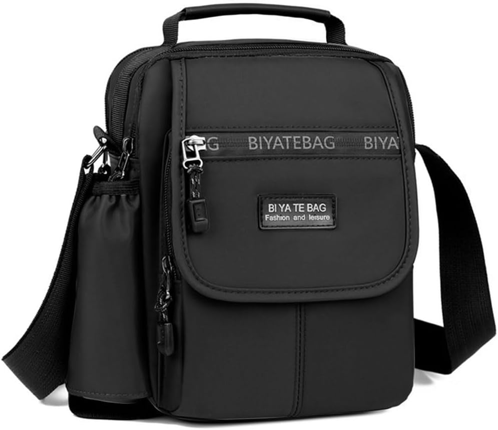 iCozzierMen Shoulder Messenger Bags Small Cross Body Bag Casual Travel Phone Bag Handbag with Multiple Pockets Travel Work Bussiness（Black）