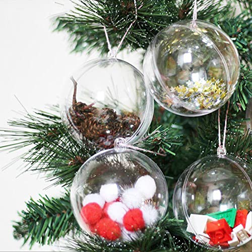 20 Stück Acrylkugeln Weihnachtskugeln Christbaumkugeln Transparent Plastik Kugeln Teilbar Aufhängen Weihnachtskugeln Transparent Befüllbare Weihnachtskugeln zum Befüllen von Weihnachtsschmuck Cover