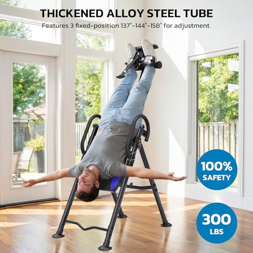 Image of YOLEO Gravity Inversion Table for Back Pain Relief 2026 New Inversion Table w /Heat and Massage Lumbar pad Back Stretcher Machine 300 lbs