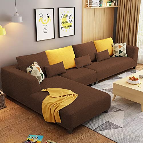 Image of Galib LHS 6 Seater L Shape Sofa Set for Living Room (Brown Fabric)