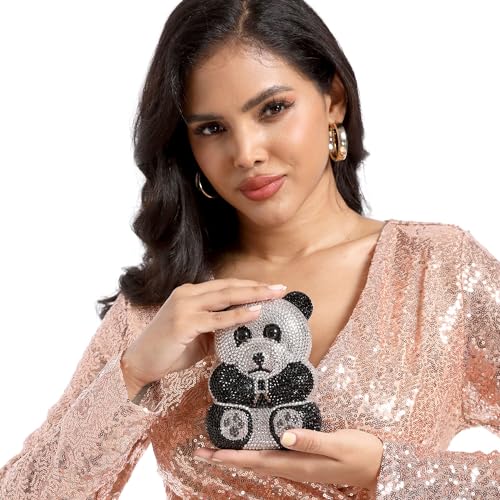 Image of Boutique De FGG Bear Evening Bags and clutches for Women Formal Crystal Clutch Purse Party Animal Rhinestone Handbags,Mini