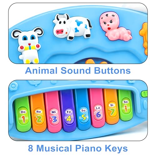 Image of VGRASSP 8 Key 3 Modes Musical Rainbow Piano Toy for Kids with Flashing Lights - Interactive Learning Keyboard with Animal Sounds and Melodies - Educational Gift - Multicolor