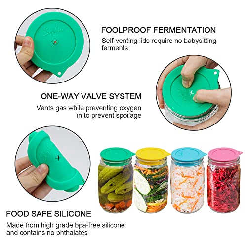 Sophico Silicone Fermenting Lids, Waterless Airlock Fermentation Tops Mason Jar Lid Fermenter Caps For Pickles, Kimchi, And Fermented Probiotic Food - 4 Pack, Wide Mouth (Jars Not Included) #TOP3
