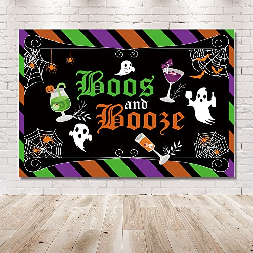 Mehofond Halloween Party Backdrop Boos And Brews Banner Spooktacular Adult Spooky Custom Party Supplies Ghost Spider Bat Decorations Photography Background 7X5Ft #TOP5