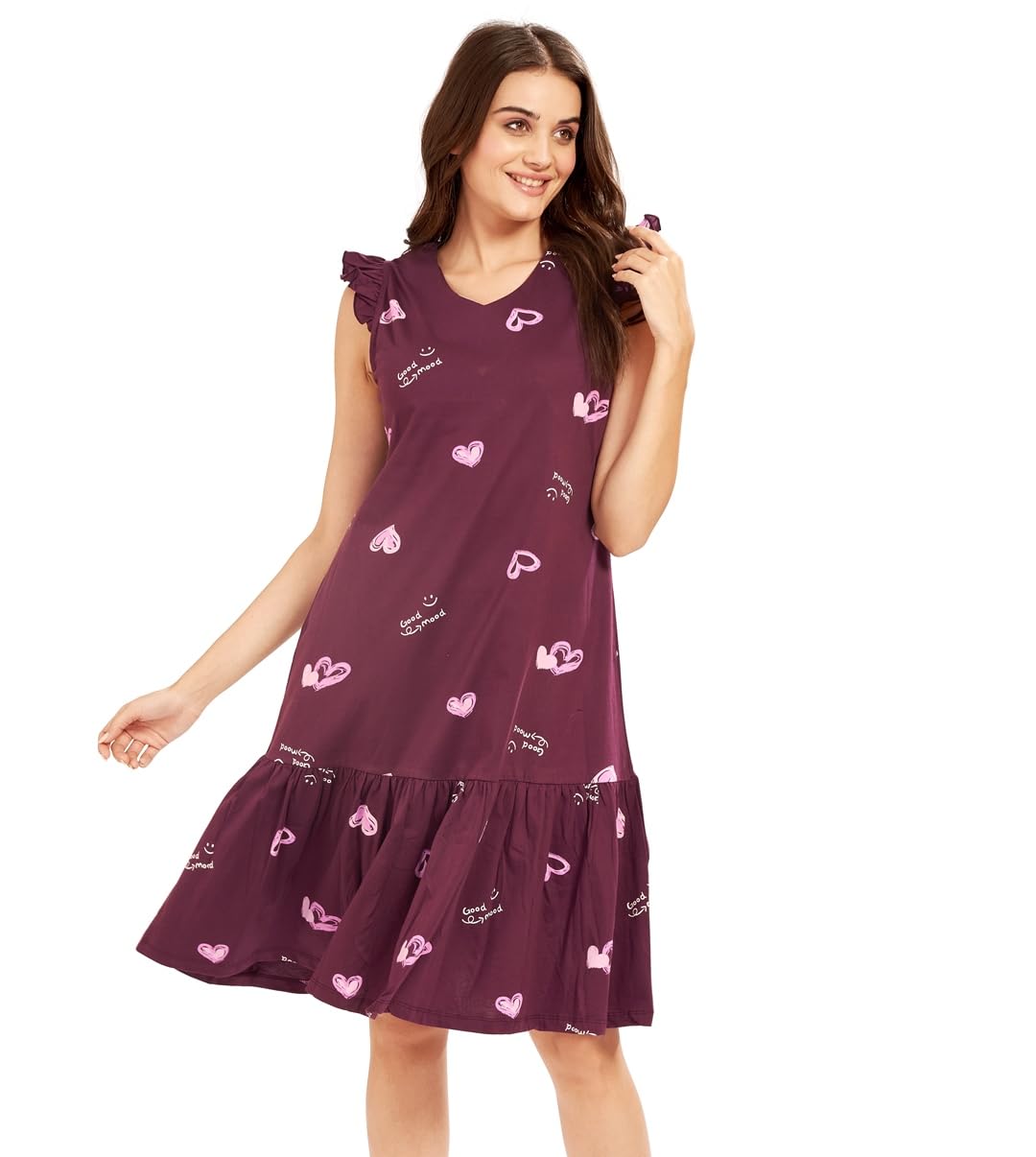 av2 Women's Cotton Sleeveless Printed Sleep Dress with Tier Detail | Short Nighty -3150-picture-52