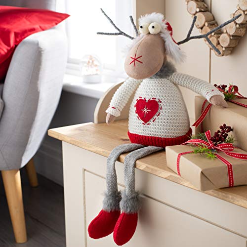 WeRChristmas Sitting Christmas Reindeer Figurine with Soft Legs, Multi-Colour, 48cm - Image 2