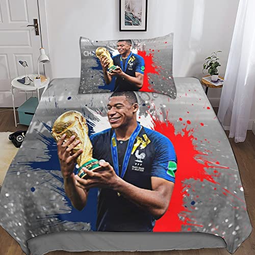 3D Kylian Mbappé Housse De Couette,Star du Football Housse De Couette Douce Parure De Lit,Microfibre Hypoallergique Literie en,pour Adultes Enfants Single（135x200cm）