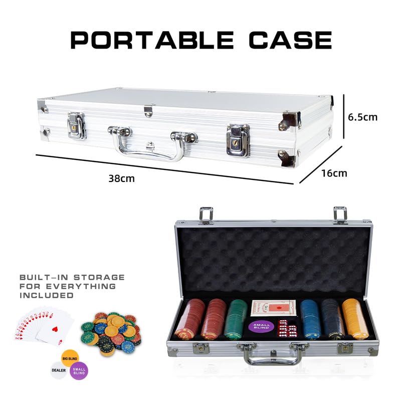 CCLIFE Pokerset Profi 300 500 PCS Pokerspiel inkl. Pokerkoffer Pokerdecks Dealer Button Poker Set Pokerchips Tischauflage Spielmatte – Bild 4