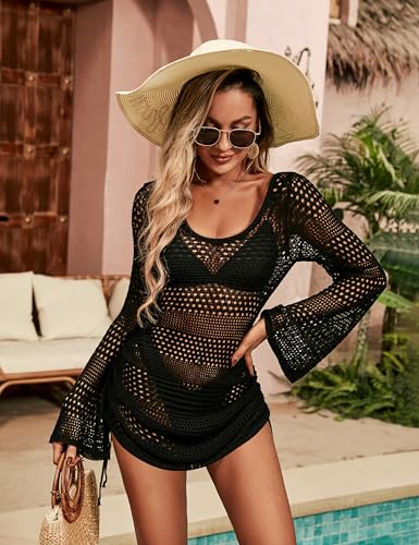 Blooming Jelly Womens Crochet Swimsuit Cover Up Knot Back Swim Cover Ups Drawstring Bathing Suits Coverup 20254