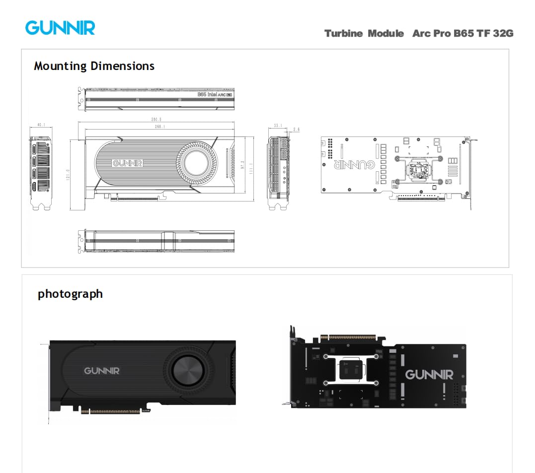 GUNNIR Intel Arc Pro TF B65 Creator 32GB AI Workstation Scheda Grafica