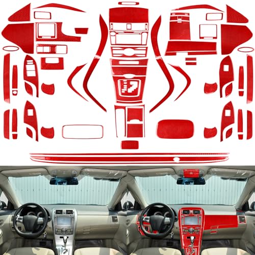Auto Interior Decoration Decal Full Complement Sticker 79pcs Set Premium Sticker Real Quality Soft Carbon Fiber Interior Trim Accessories Compatible with Toyota Corolla 2009 2010 2011 2012 2013 Red