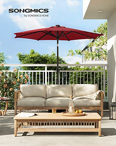 SONGMICS 9 ft Solar Patio Umbrella, 32 LED Lights, Lighted Table Outdoor Umbrella, UPF 50+, 30° Dual-Tilt System, for Garden Balcony Patio Backyard Market, Without Base, Red UGPU11 image 5