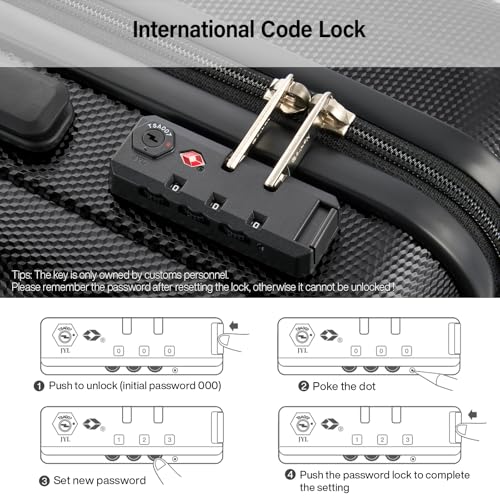 Image of Hanke Hardshell Luggage Sets 3 Piece Extra Large Suitcases with Lock,28 Inch Luggage with Spinner Wheels, PC Travel Suitcase for Women Men 20 24 29Inch,Jet Black