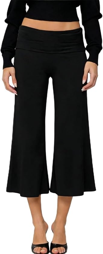 Yoawdats Fold Over Capri Yoga Pants for Women Low Rise Cropped Gaucho Bottoms