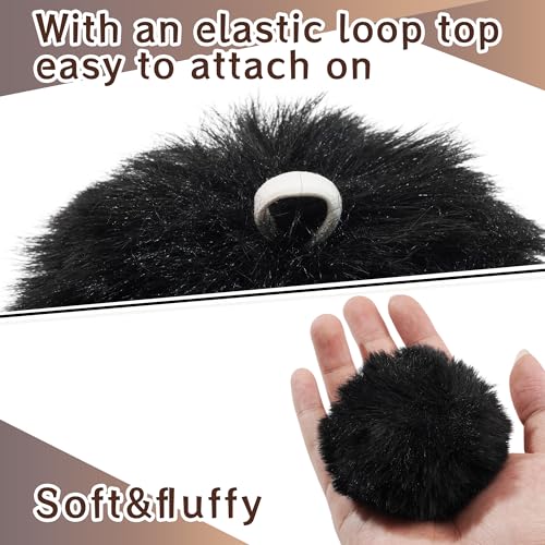 Image of 10Pcs Black 3.2Inch Faux Fur Pom Poms for Hats with Elastic Loop DIY Crafts