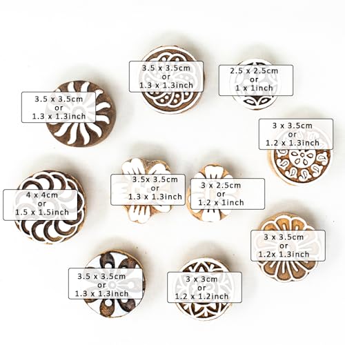 Image of Wooden Printing Stamps - Blocks for Printing Saree Border /Dresses /Craft Card Making /Scrapbook /Clay Pottery (Set of 10) Hashcart