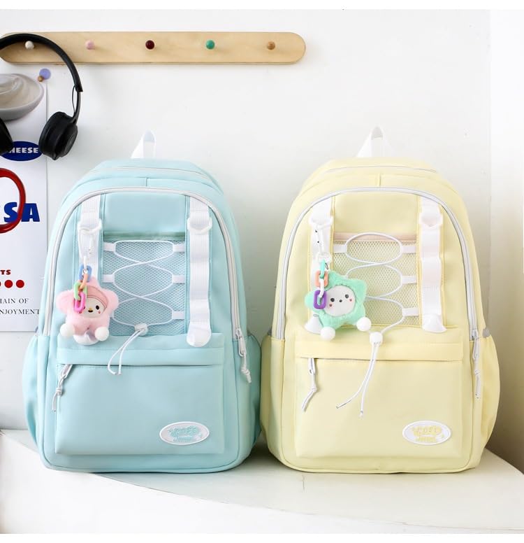 College Style Backpack Set of 3, Kawaii Simple Stylish 3-In-1 Bookbag Set, Cute Large Capacity Nylon Rucksack (Green)3