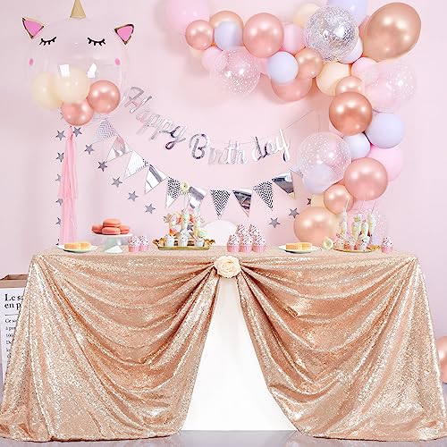 Image of B-COOL Rose Gold Sequin Tablecloth Sparkly Wedding Table Cloths Shiny 50x80 Inch Shimmer Overlay for Valentine's Day Party Baby Shower Reception