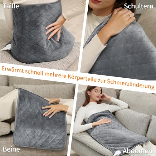 Heizkissen mit Abschaltautomatik, 80 x 40cm Wärmekissen mit 6 Temperaturstufen, Extra großes elektrisches Heizkissen für Rücken, Nacken, Schulter, Bauch und Knie, Maschinenwaschbar