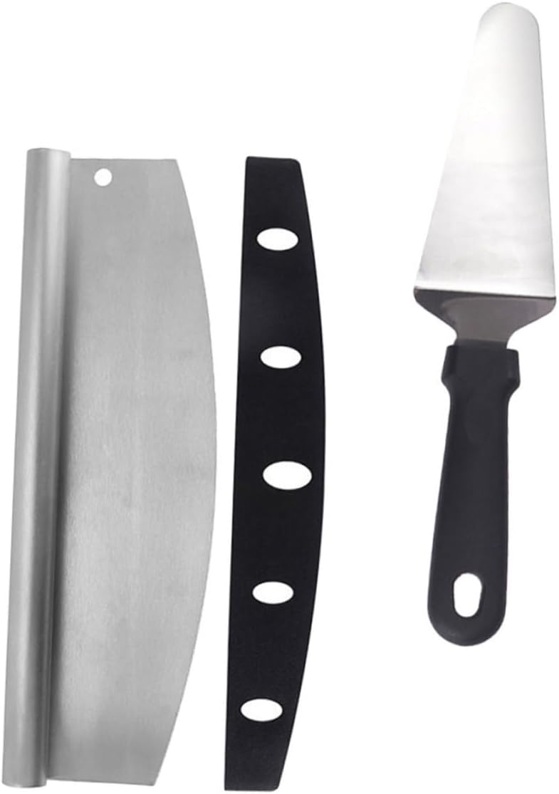 ibasenice Pizza Cutter and Pizza Transfer Peel 2pcs Set Stainless Steel Multifunctional Semi-circular Wheel with Pp Cover Baking Tool for Home Kitchen and Outdoor Use