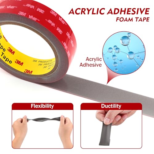 Image of 3M Double Sided Tape 1 inch x 15.4Ft Heavy Duty Mounting Tape Grey | Foam Tape Waterproof for Indoor Outdoor Home Office Car Decor