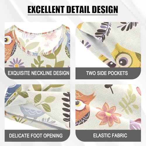 ALAZA Owl Bird Flower Pajamas Set Short Sleeve Cotton Sleepwear Summer Pjs 2 Piece 5-14Y4