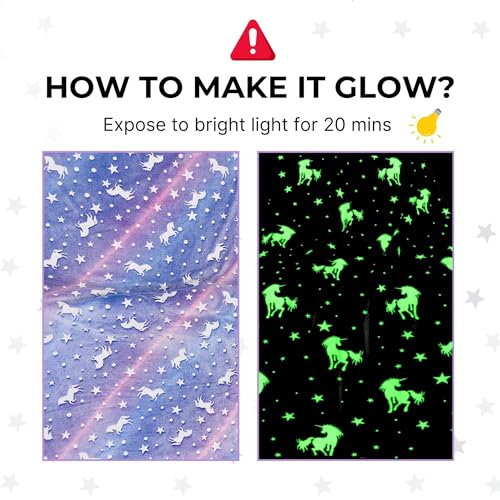 Image of Famyo Glow in The Dark Winter Blanket | Soft & Cozy Flannel Fleece Throw | Blanket for Winter Double Size, | Perfect All-Season Warm Blanket for Double /Queen Bed (Purple Unicorn, 200x152 cm)