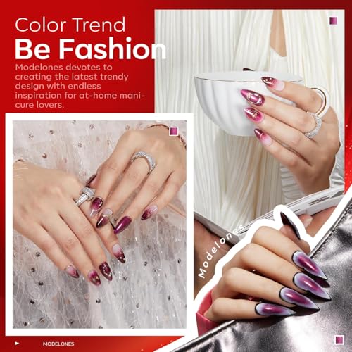 Image of modelones Gel Nail Polish Set, 6 PCS Christmas Red Burgundy Purple Glitter Gel Polish Colors Cat Eye Chameleon Shimmer Soak OFF LED Nail Art Gel Nail Kit Manicure Salon DIY Nails Gift