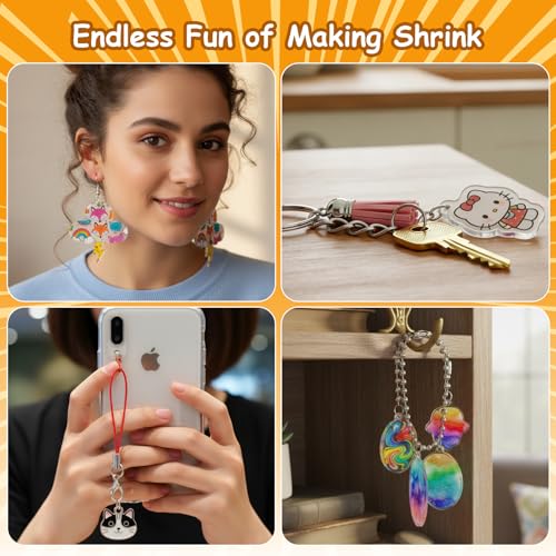 Image of Auihiay Printable Shrink Sheets Dink Kit, 12PCS Semitransparent Shrink Papers with Key Rings, Earring, Lanyards, Hole Punch Accessories for Fathers Day, DIY Keychain Making Crafts (8.5 x 11 inch)