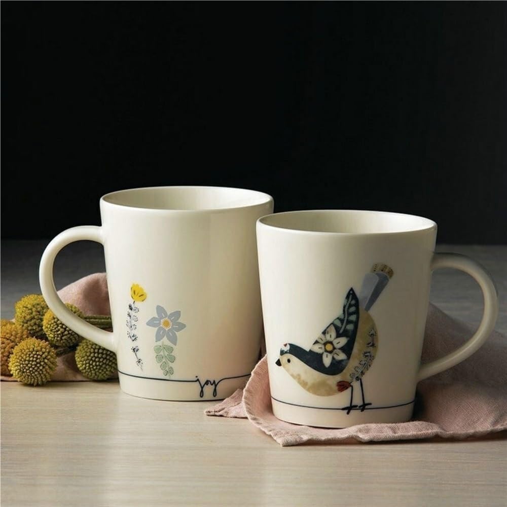 Ceramiczny kubek do kawy 15,4 uncji Vintage porcelanowy kubek do herbaty i mleka wzór ptak dom biuro duża pojemność biały