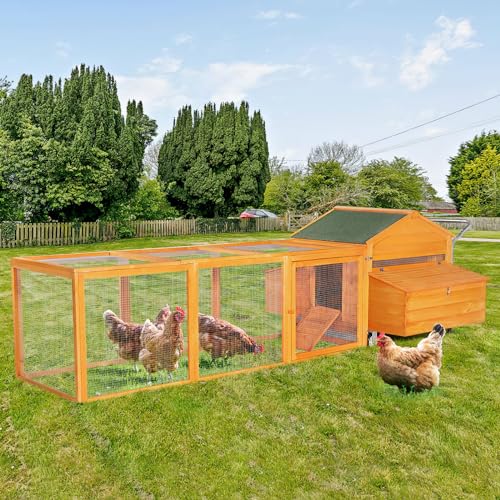 AECOJOY Outdoor Wooden Chicken Coop with 6 Nesting Boxes and 2 Wheels, 143.5