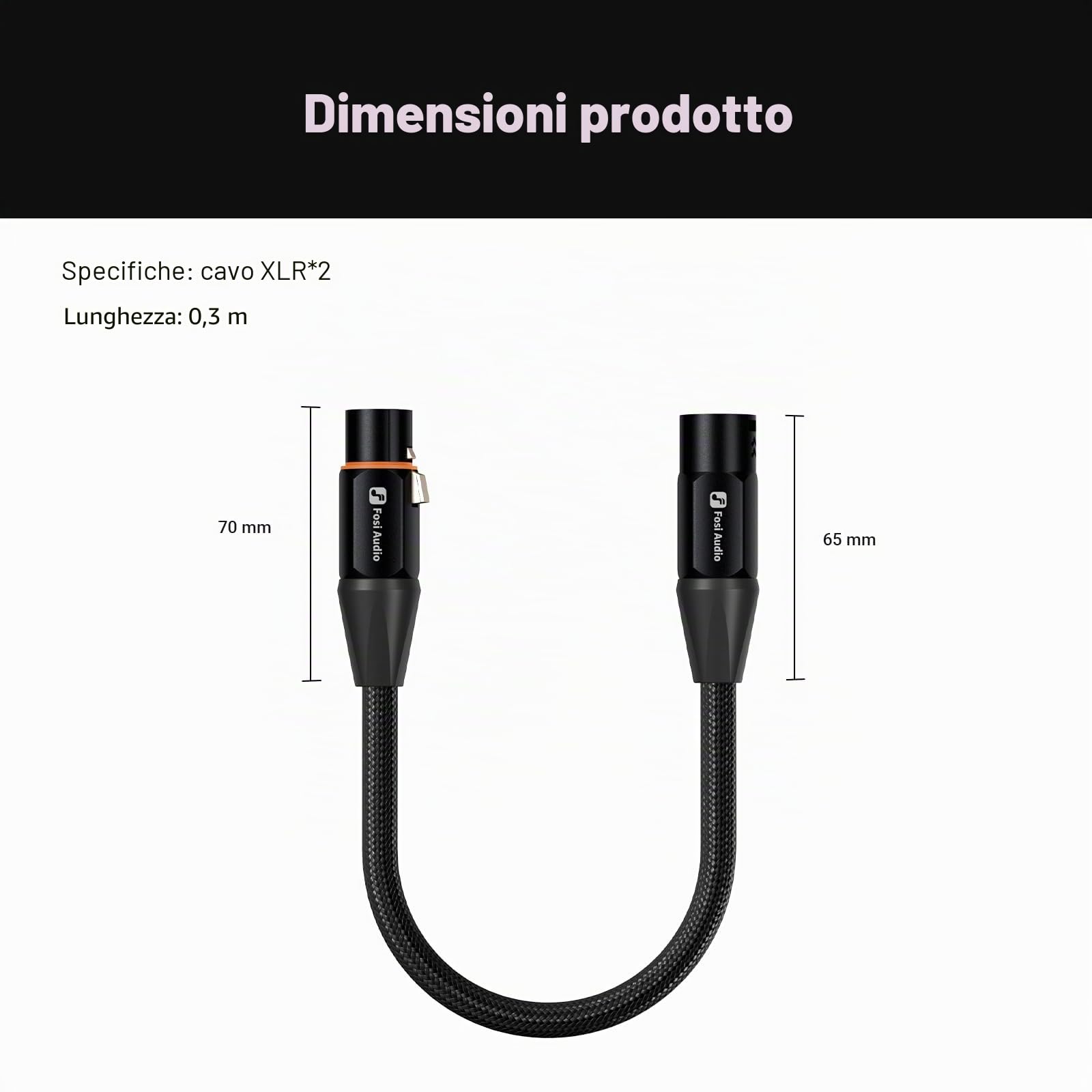 Fosi Audio Cavo XLR 1ft, 2 Pack Cavi Preamplificatore a Potenza Amplificatore, Schermatura durevole per ZA3 ZD3 Amplificatore DAC Preamplificatore Microfono