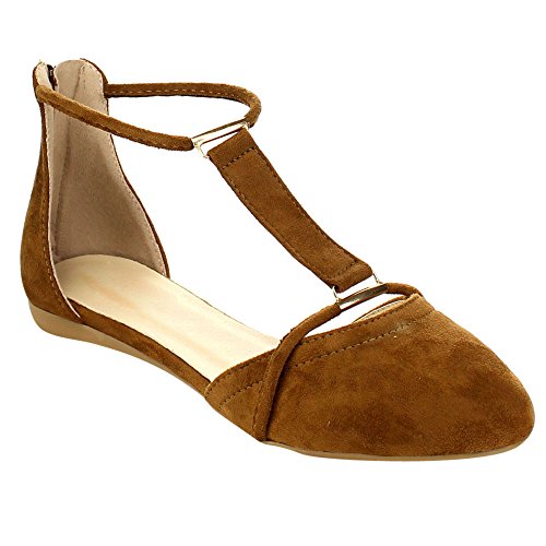 BESTON FB34 Women's T-Strap Sandals Ziper Ankle-Wrap D'Orsay Flats