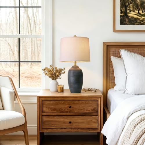 Image of 24.5 inch Vintage Ceramic Table Lamp for Living Room Black Single