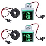 AITIAO 2PCS 3 in 1 Digital Voltmeter Ammeter Frequency Indicator AC 60-500V 0-100A 20-75Hz 22mm Square Head Multifunction LED Amp Meter Voltage Detector with CT (Green)