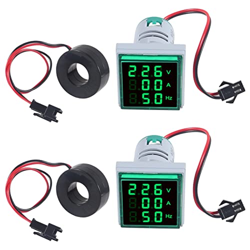 Image of 2PCS 3 in 1 Digital Voltmeter Ammeter Frequency Indicator AC 60-500V 0-100A 20-75Hz 22mm Square Head Multifunction LED Amp Meter Voltage Detector with CT (Green)