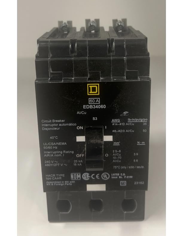 Square D Circuit Breaker, 60 Amp, 3-Pole, EDB34060 - Magnetic