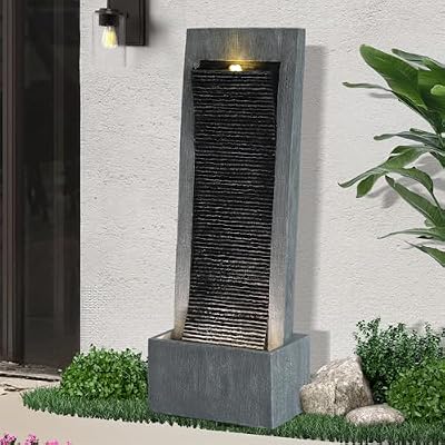 Dephet 50"H Water Fountains Outdoor, Large Garden Water Fountains and Waterfalls Outside, Indoor Floor Standing Resin Fountain Features W/Pump LED Light Cobbles for Patio, Backyard, Deck, Porch, Home