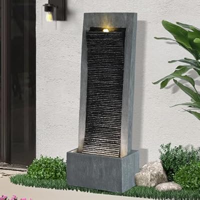 TOBYUL 49.6" H Waterfall Fountains Outdoor Garden - Water Fountains and Waterfalls Outside, Large Indoor Floor Standing Resin Fountain Features W/Pump LED Light Cobbles for Patio, Home Art Decor
